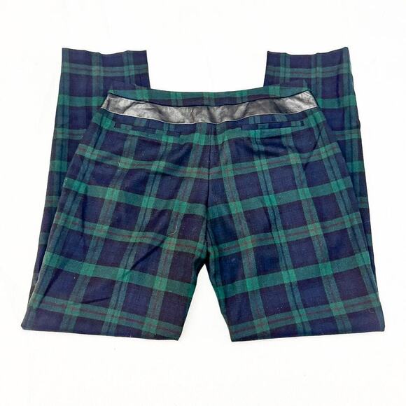 Club Monaco Plaid Patterned Straight Leg Green Slack Pants Leather Banded Size 4 - Picture 5 of 10
